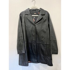 100% genuine black leather trench jacket